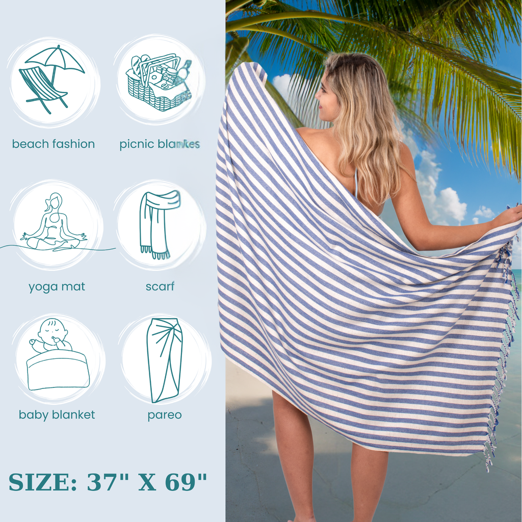 2-in-1 Turkish Cotton Beach Towel Backpack, Quick-Dry Peshtemal Travel Bag, Sand Free