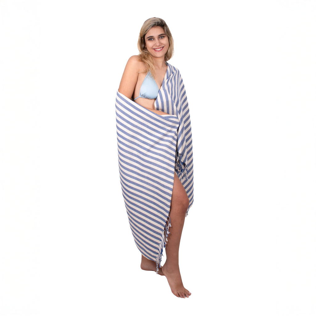 2-in-1 Turkish Cotton Beach Towel Backpack, Quick-Dry Peshtemal Travel Bag, Sand Free