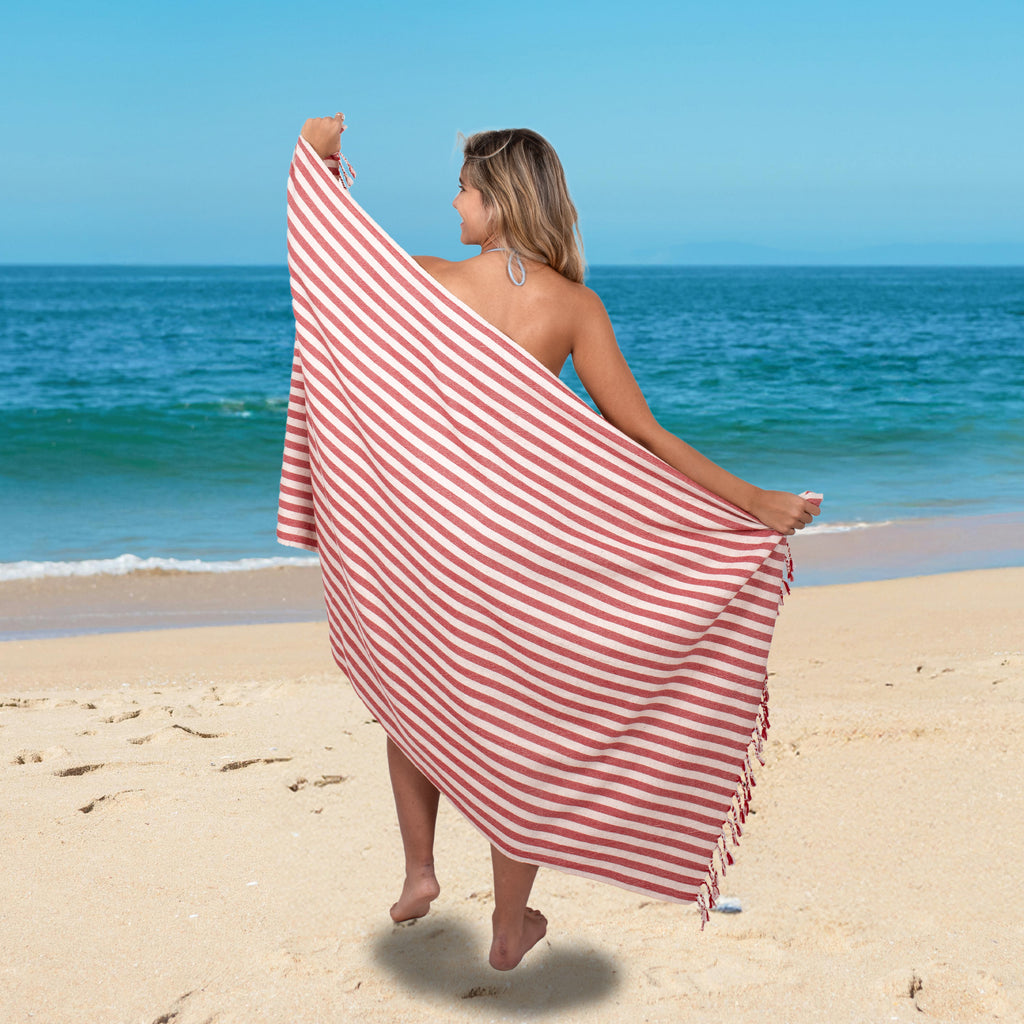 2-in-1 Turkish Cotton Beach Towel Backpack, Quick-Dry Peshtemal Travel Bag, Sand Free